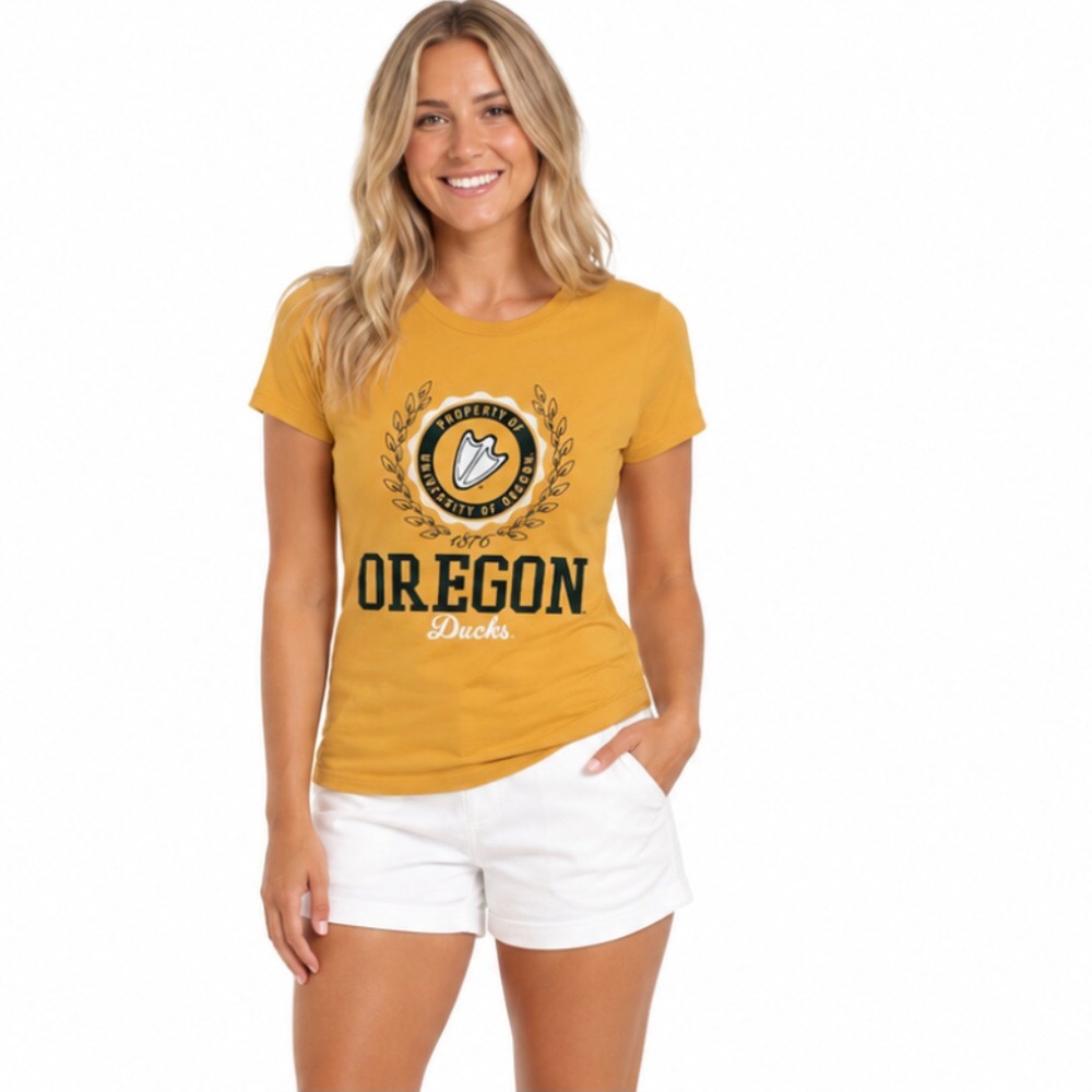Oregon Ducks Womens T Shirt Size Small Yellow 100% Cotton Camp David Tee New